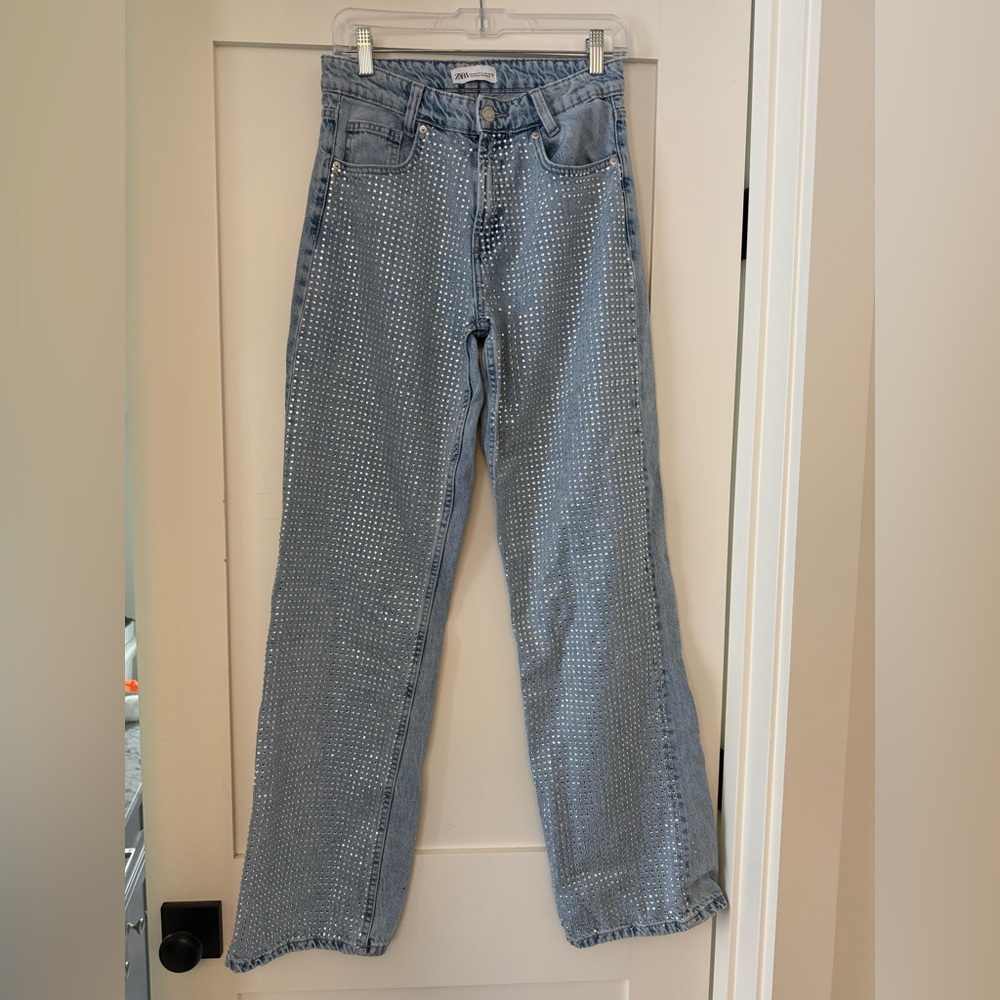 Size 4 Zara Rhinestone Straight Leg Jeans